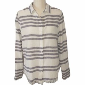 Beachlunchlounge Fringe Hem Linen Blend Button Down Shirt